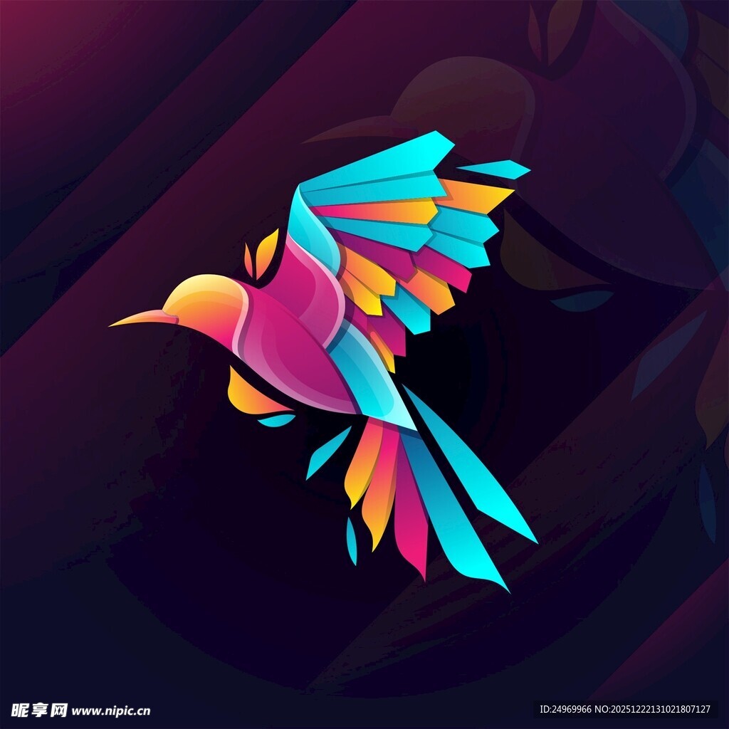 彩色几何风格飞翔小鸟