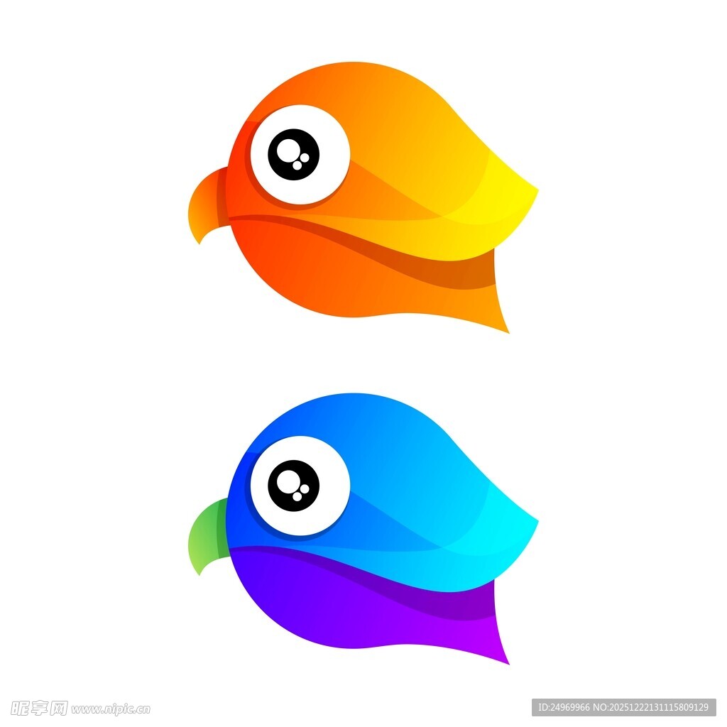 多彩抽象小鸟图标设计