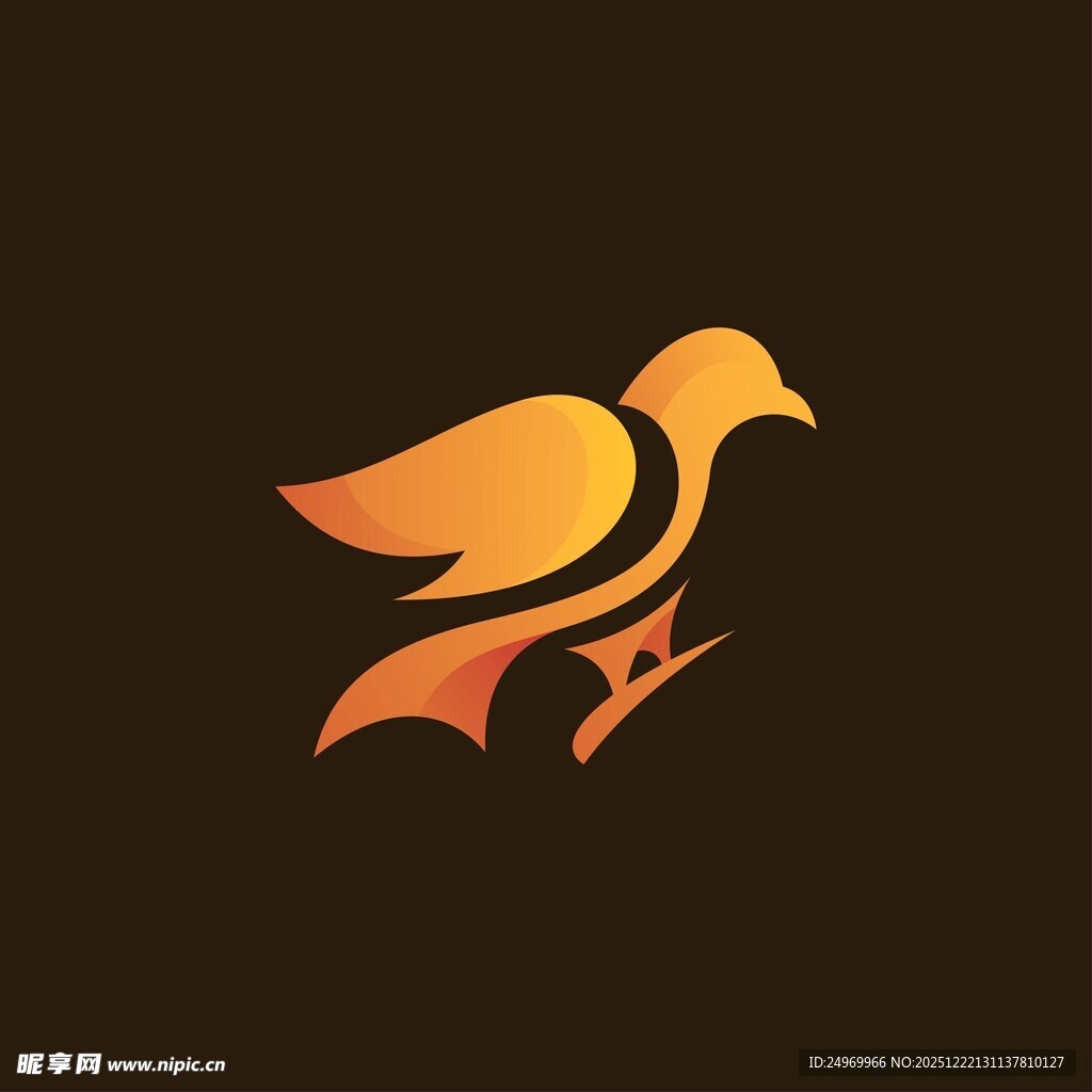 橙色飞鸟标志设计