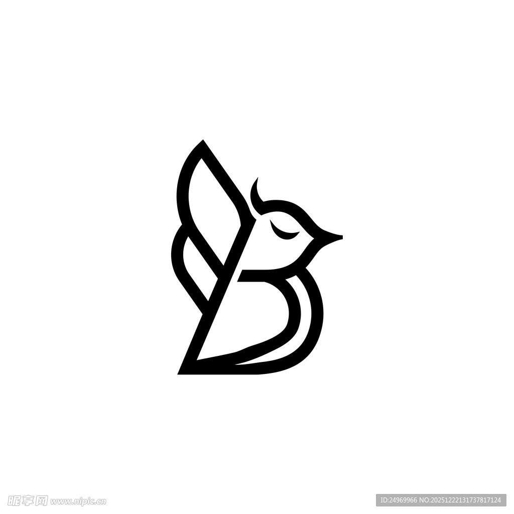 简约飞鸟字母B标志设计