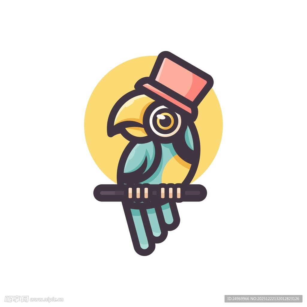 戴礼帽的鹦鹉插画