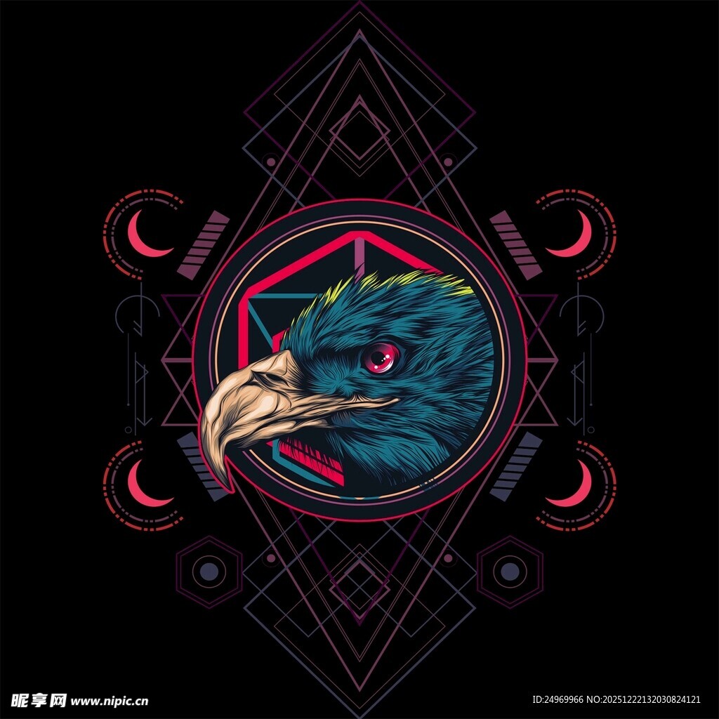 神秘鹰头几何图案设计