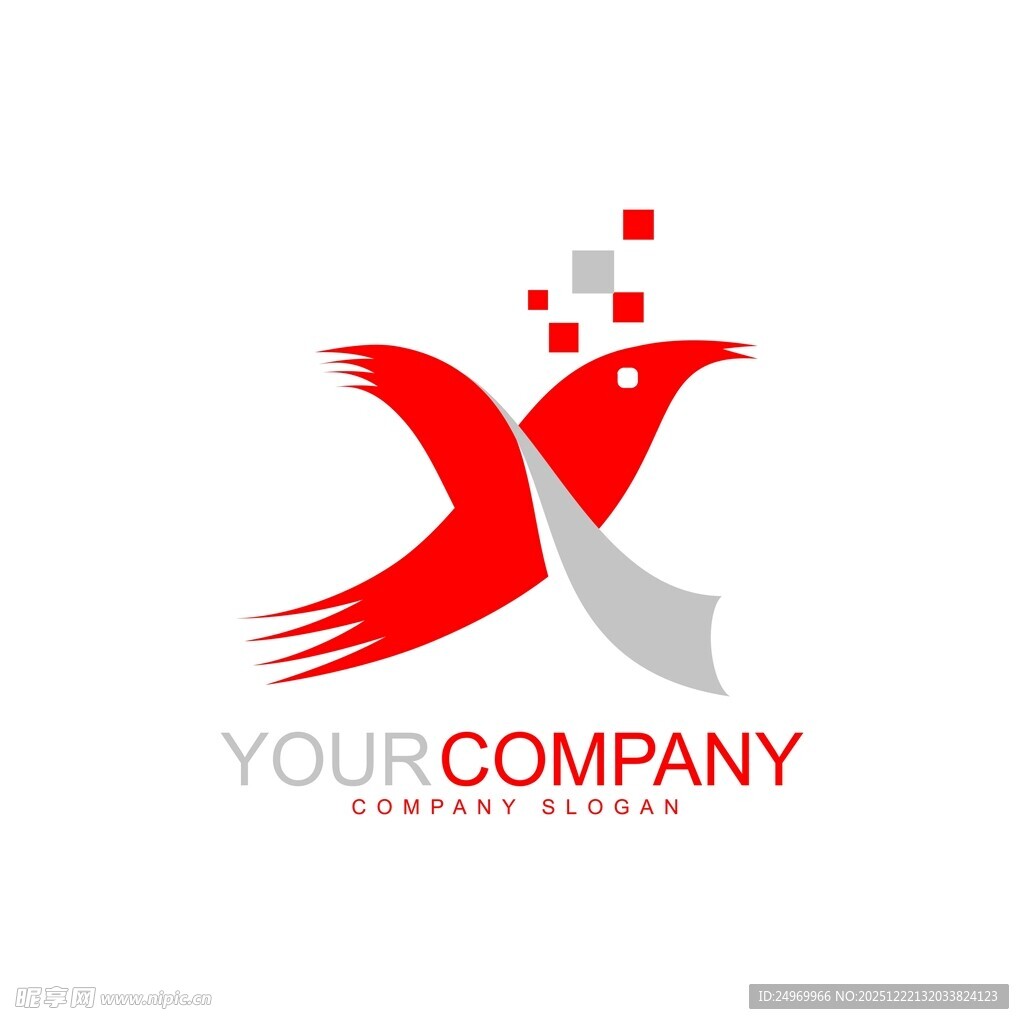 红色飞鸟风格企业标志设计