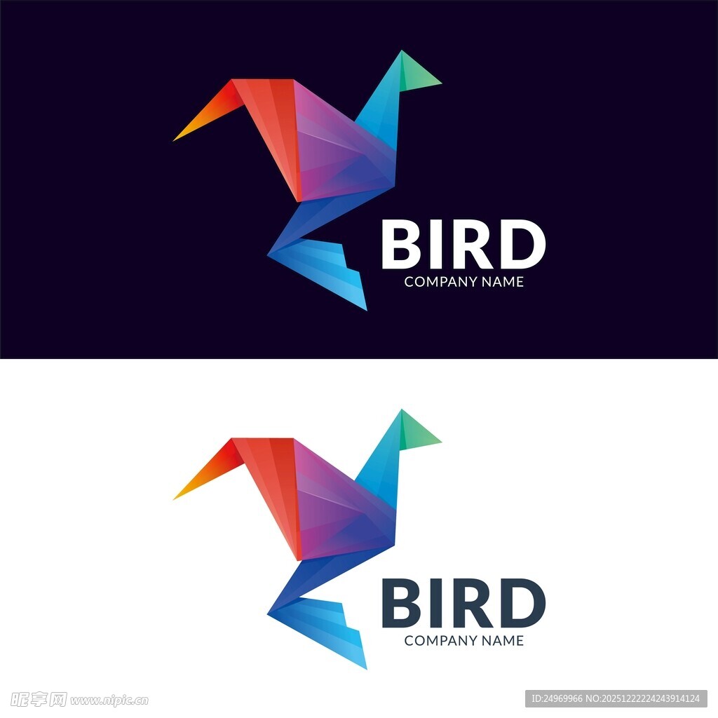 多彩几何鸟标志设计