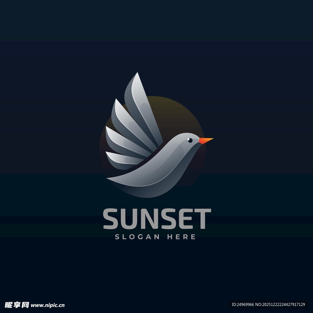 日落飞鸟标志设计