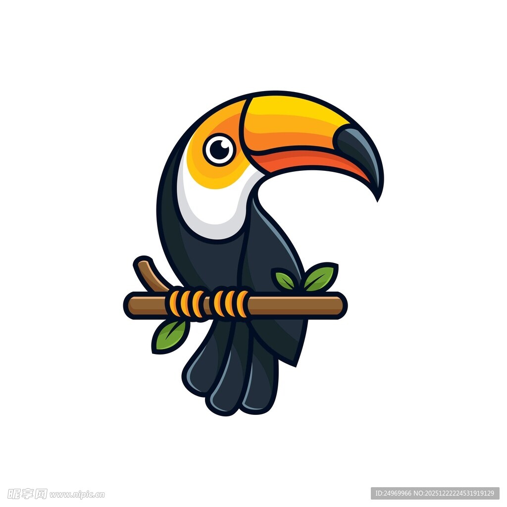 卡通巨嘴鸟栖息枝头