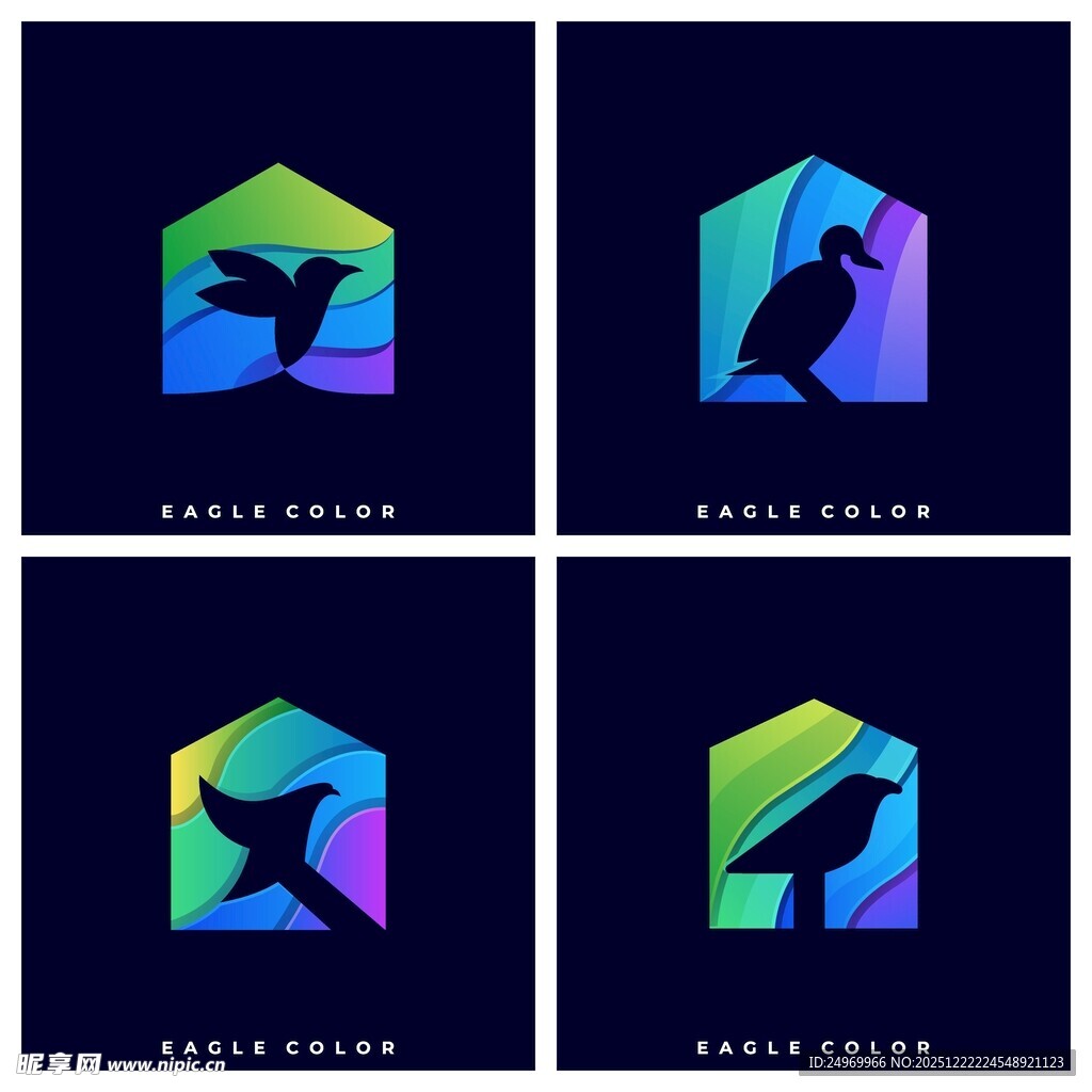 多彩几何风格飞鸟图标设计