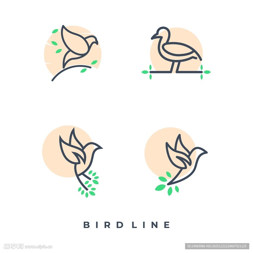 简约鸟类线条图标设计
