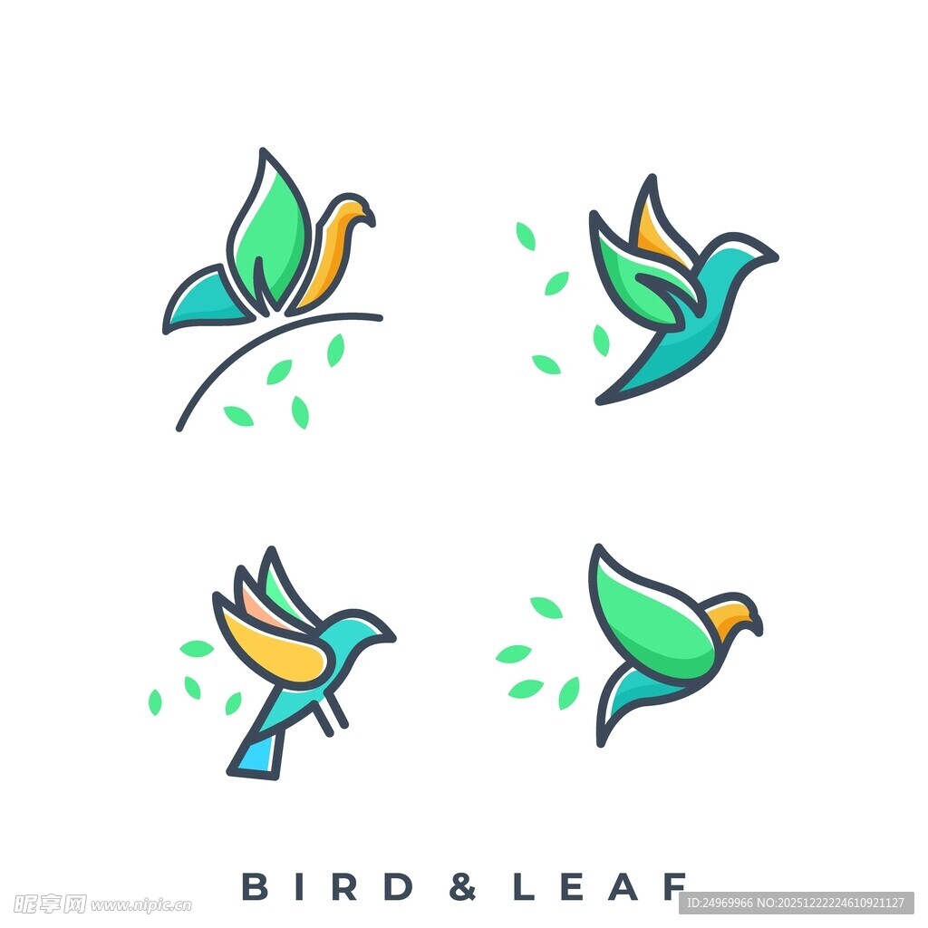 飞鸟与绿叶标志设计