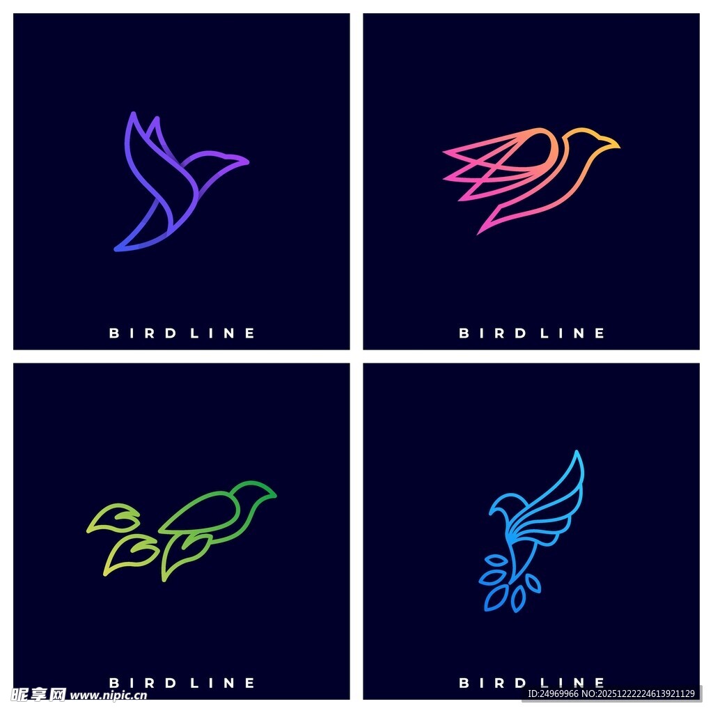 多彩飞鸟创意图标设计