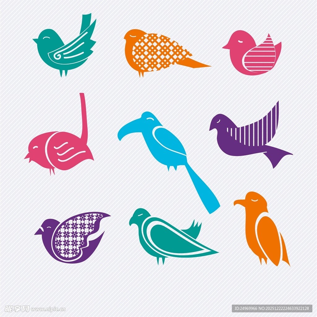 多彩鸟类矢量图案设计