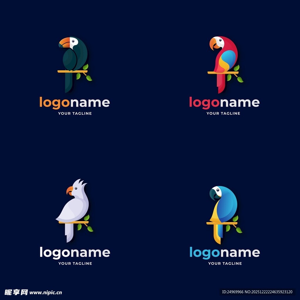 多彩鹦鹉标志设计示例