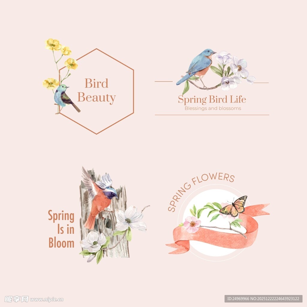 手绘花鸟元素设计素材