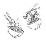 手绘筷子夹取面食场景