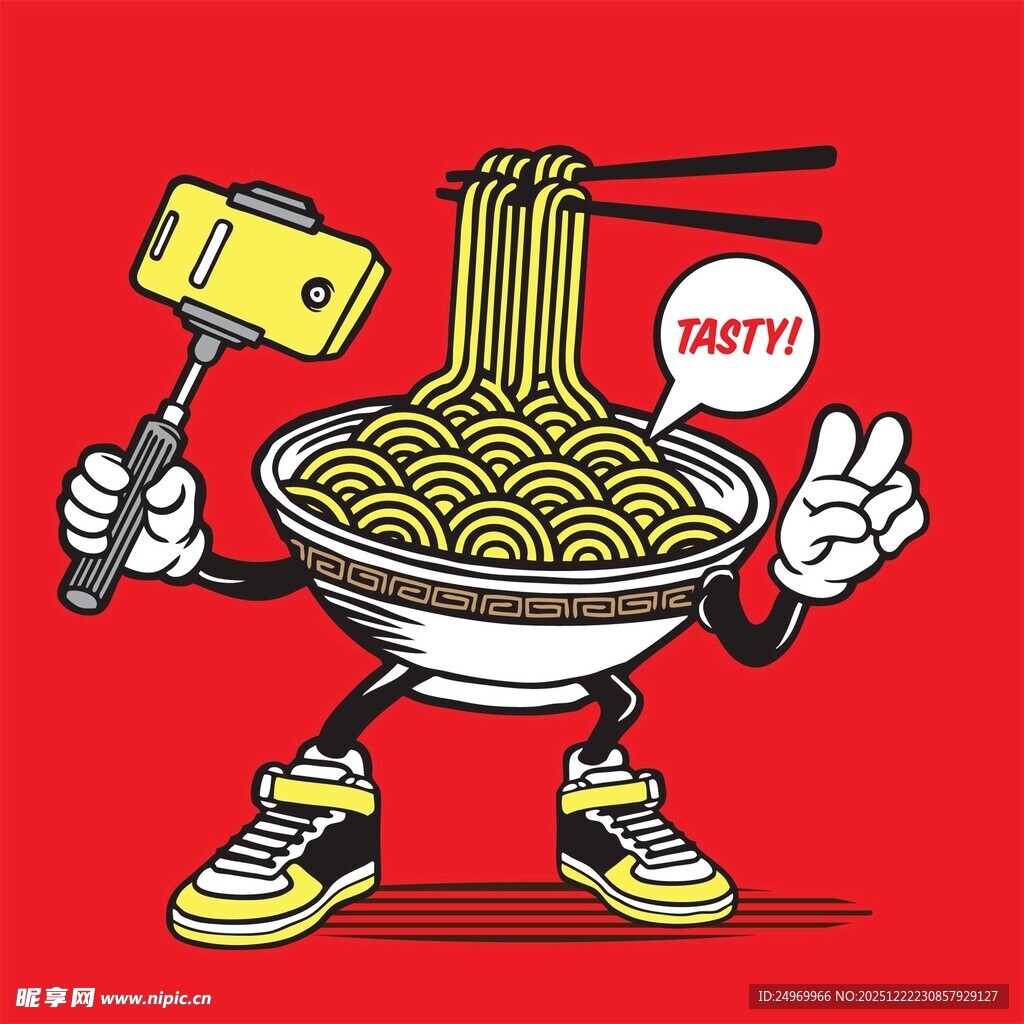 拉面卡通形象欢乐自拍