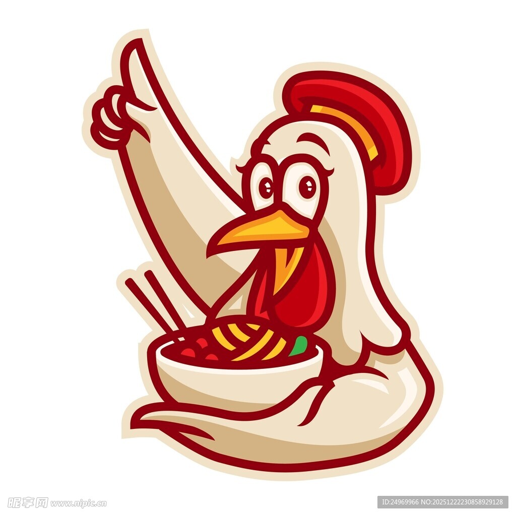 卡通公鸡享美味面条