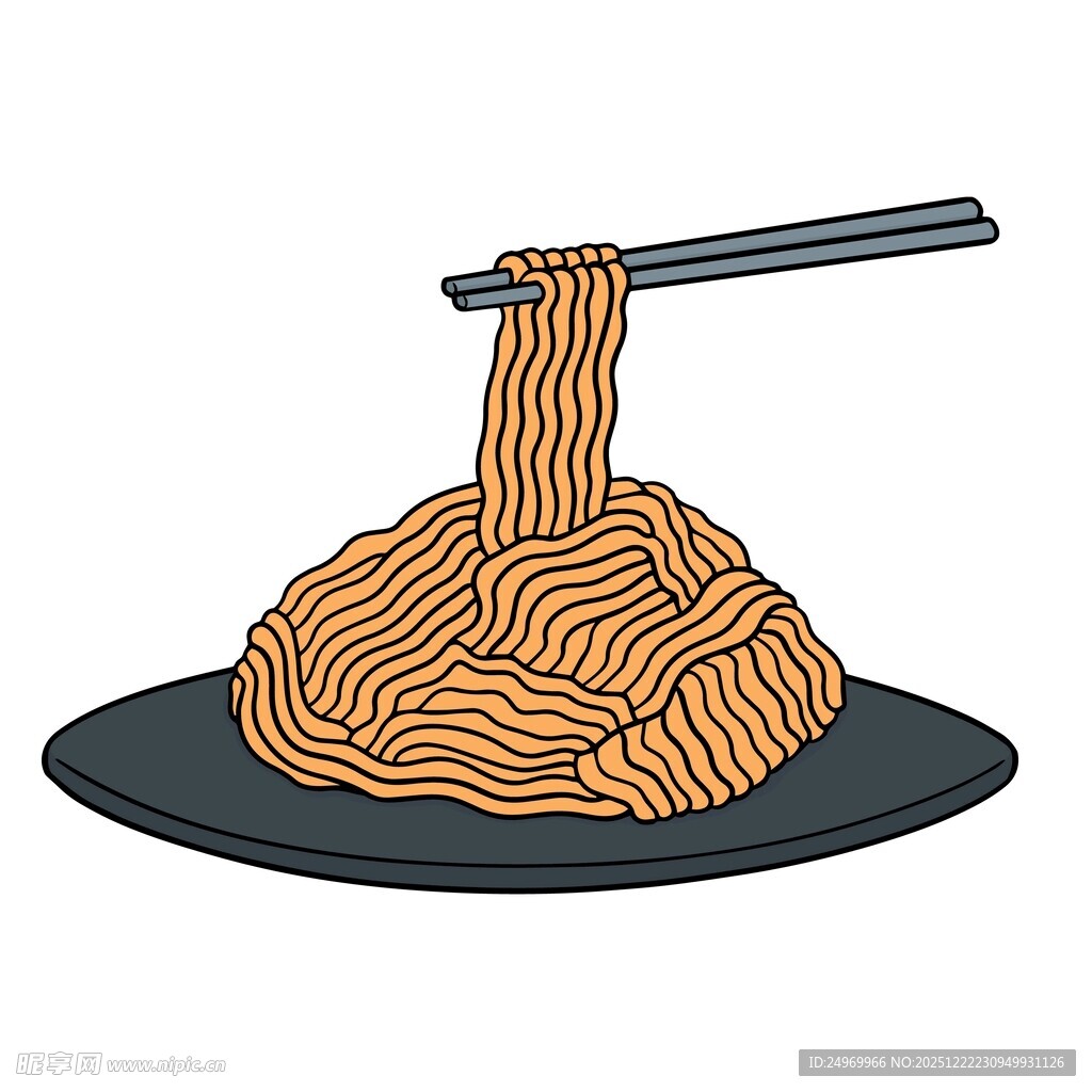 筷子夹起的美味面条