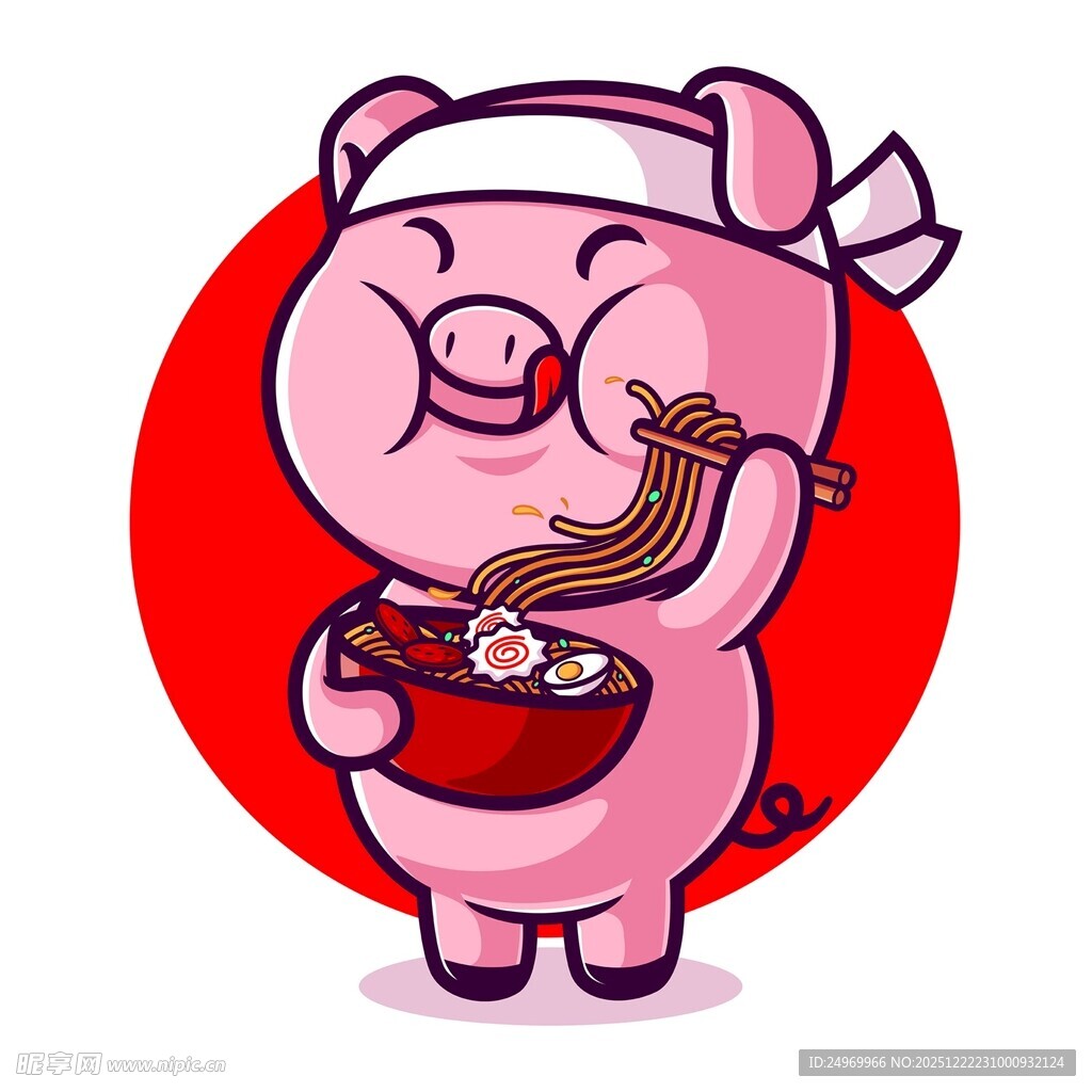 可爱小猪享用美味拉面