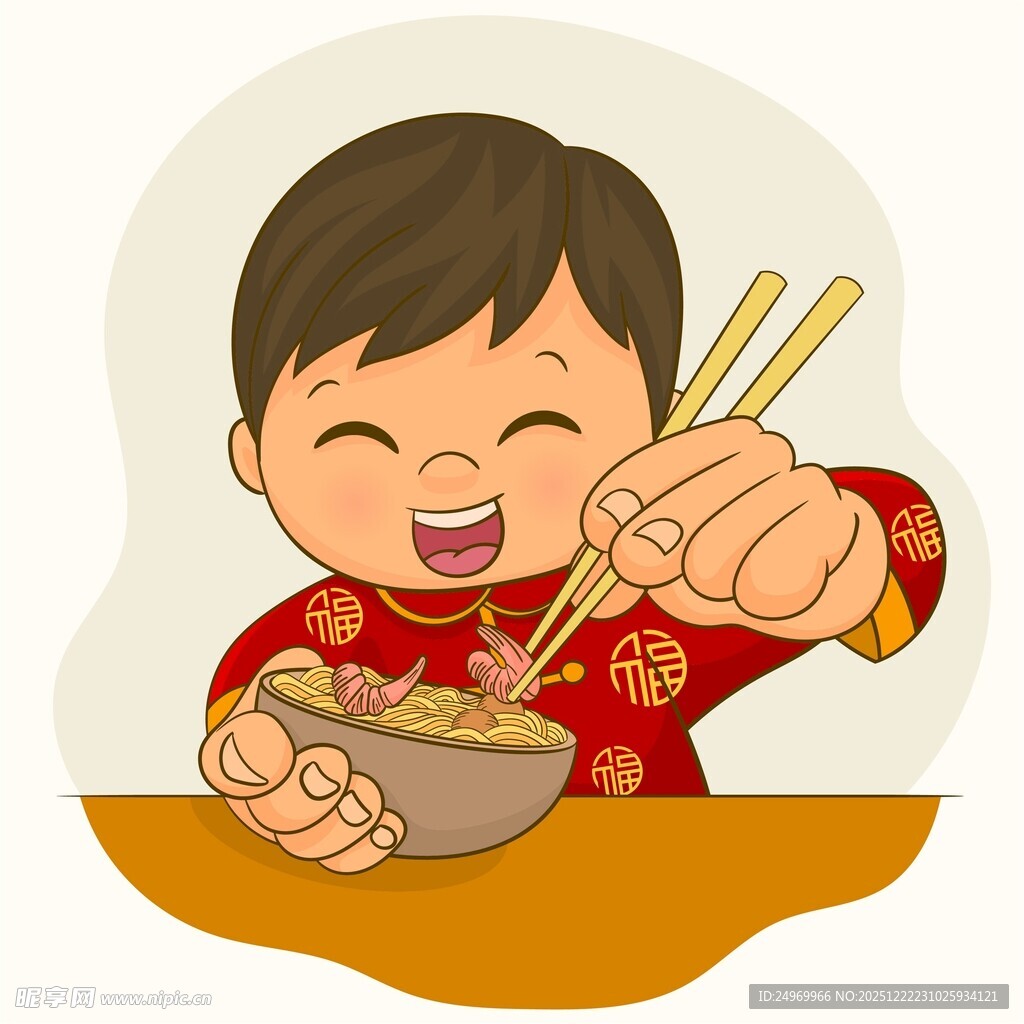 小孩开心用筷吃中式美食