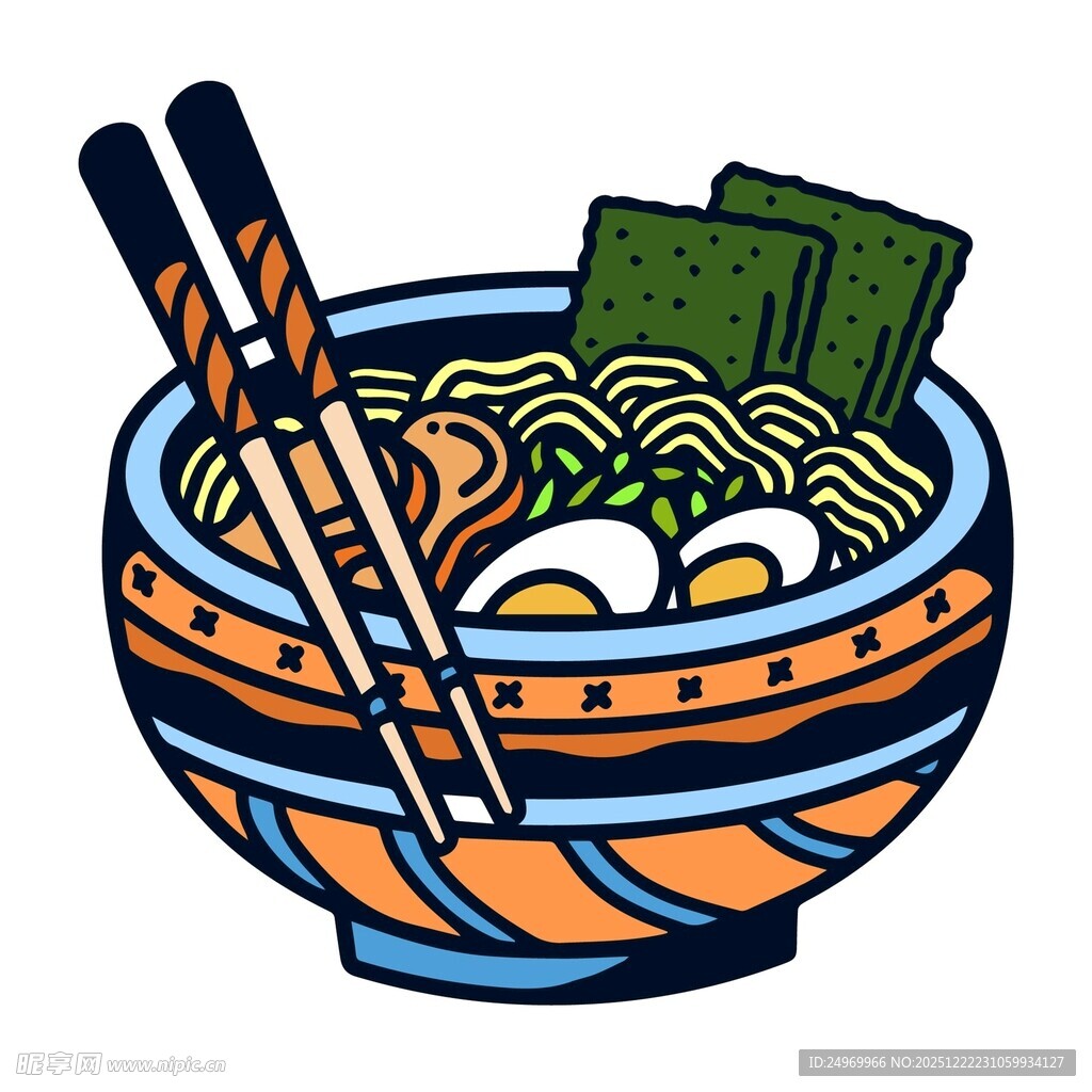 卡通风格的美味拉面碗