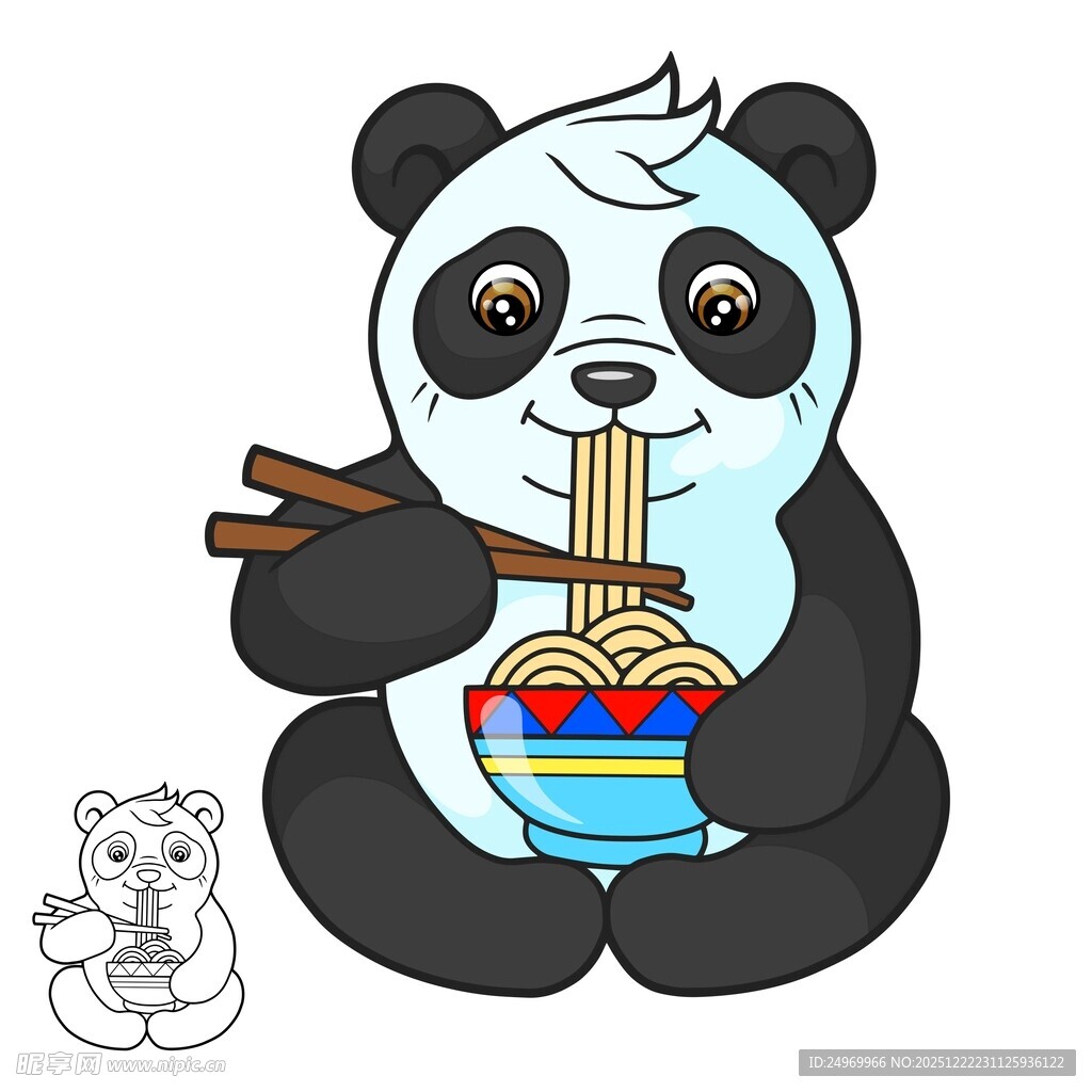 熊猫开心吃面条
