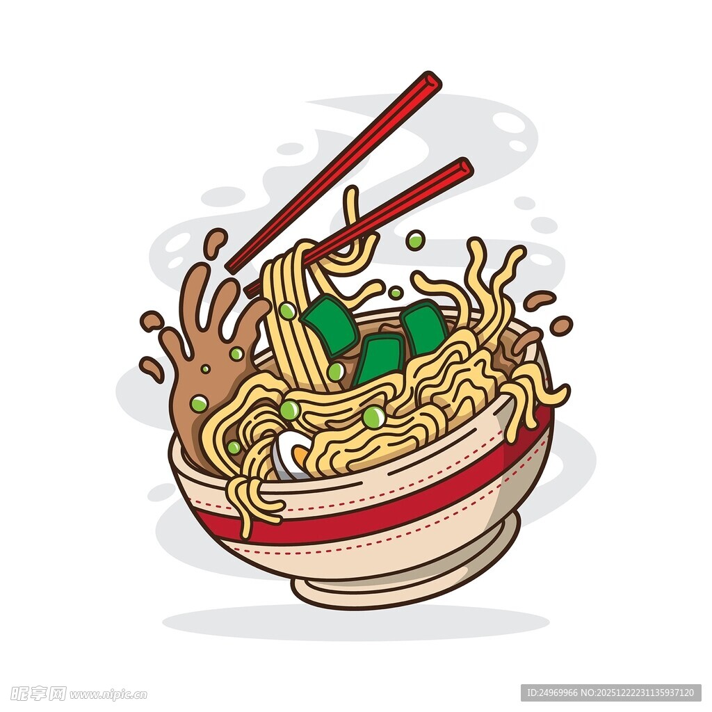 卡通风格美味拉面插画