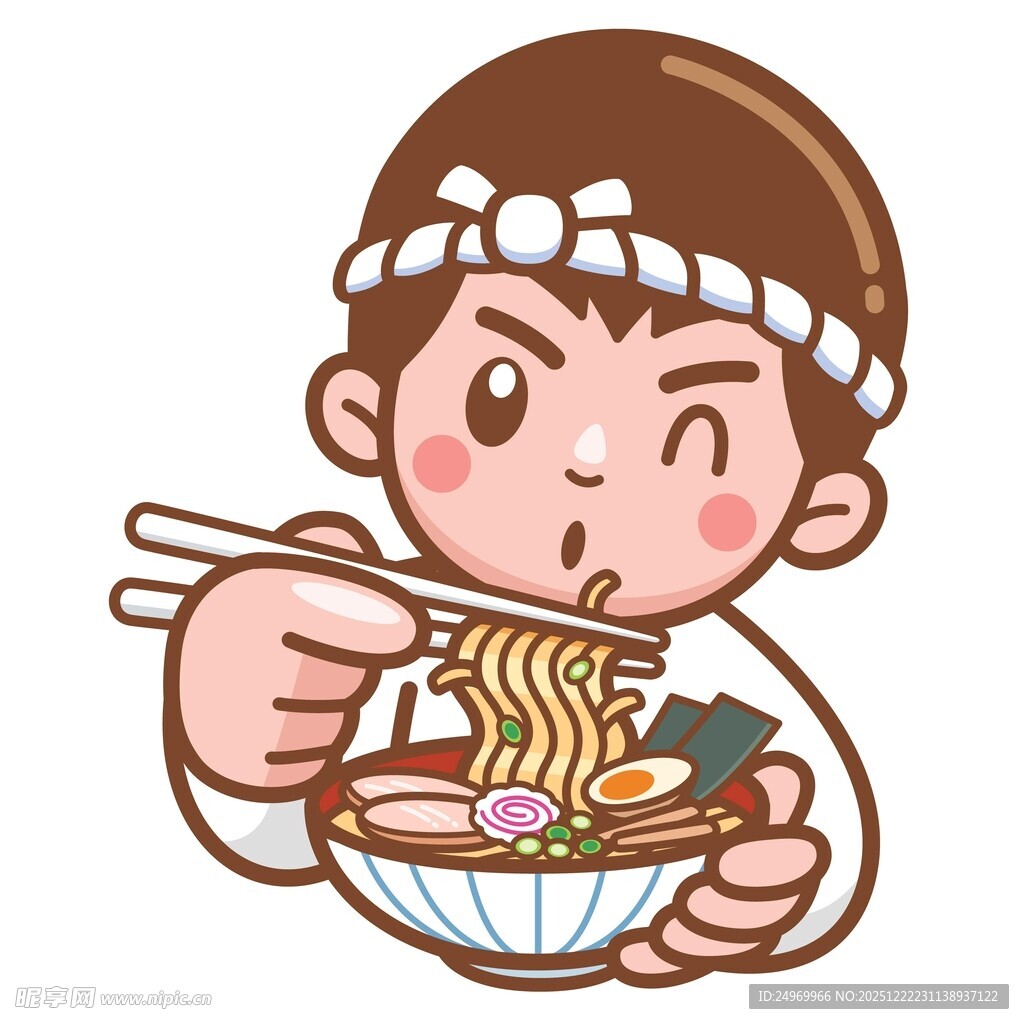 可爱男孩开心吃拉面