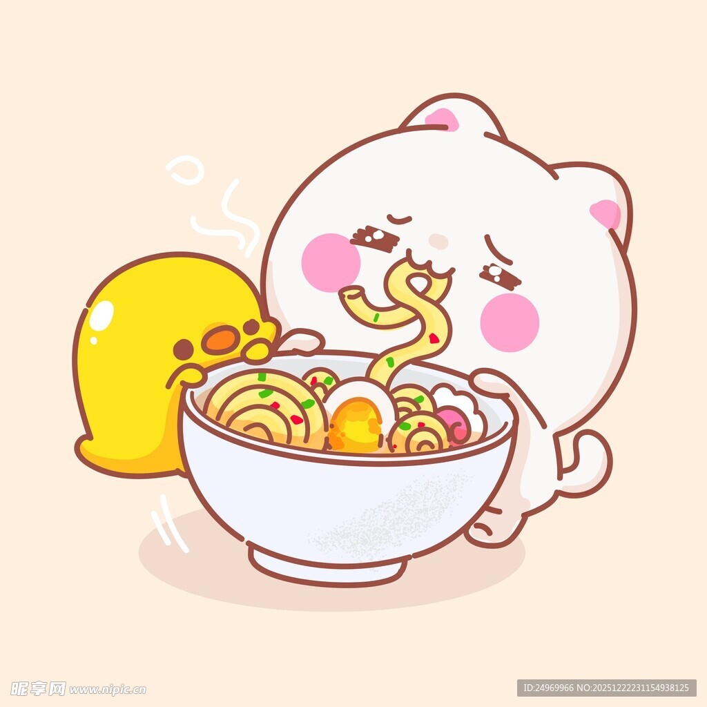 萌猫开心吃拉面