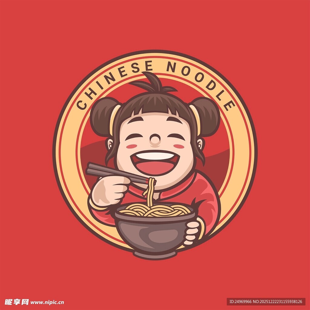 中国面食女孩插画形象