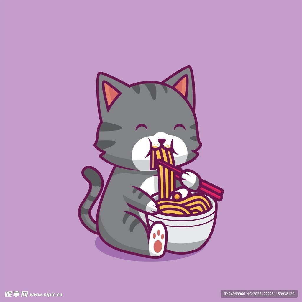 吃面条的可爱猫咪