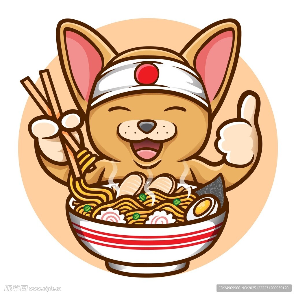 萌趣小狗享用美味拉面