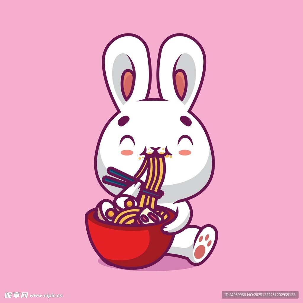 可爱兔子开心吃面条