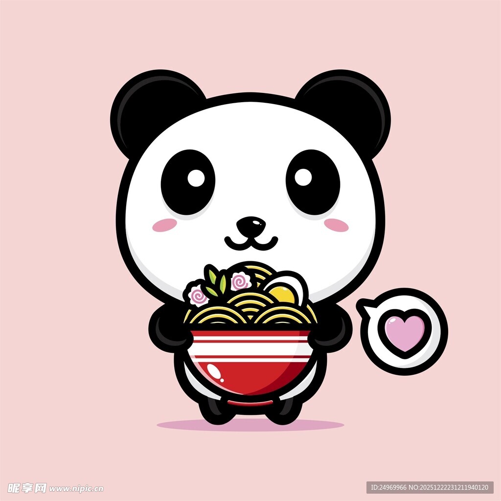 可爱熊猫享用美味面条