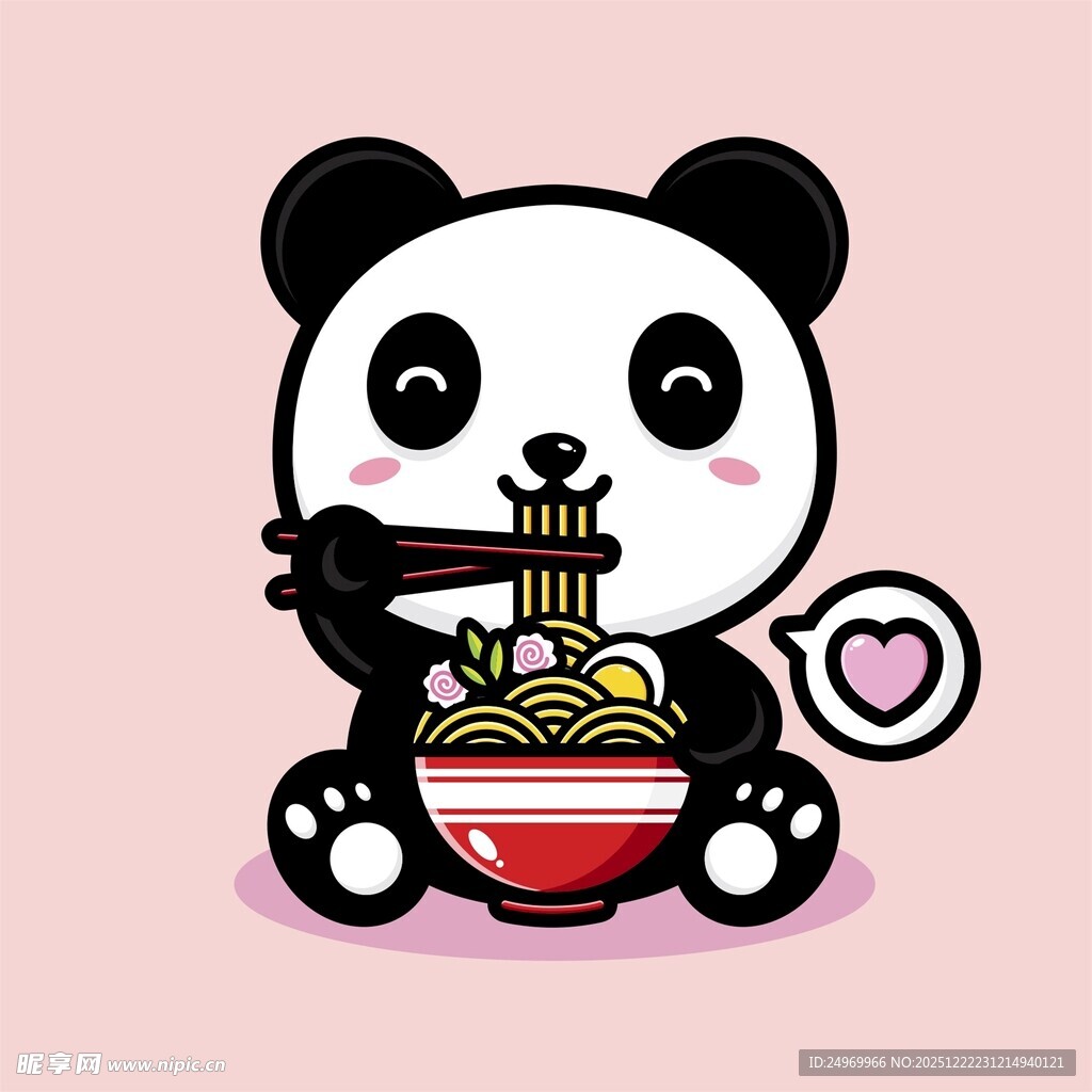 吃拉面的可爱熊猫