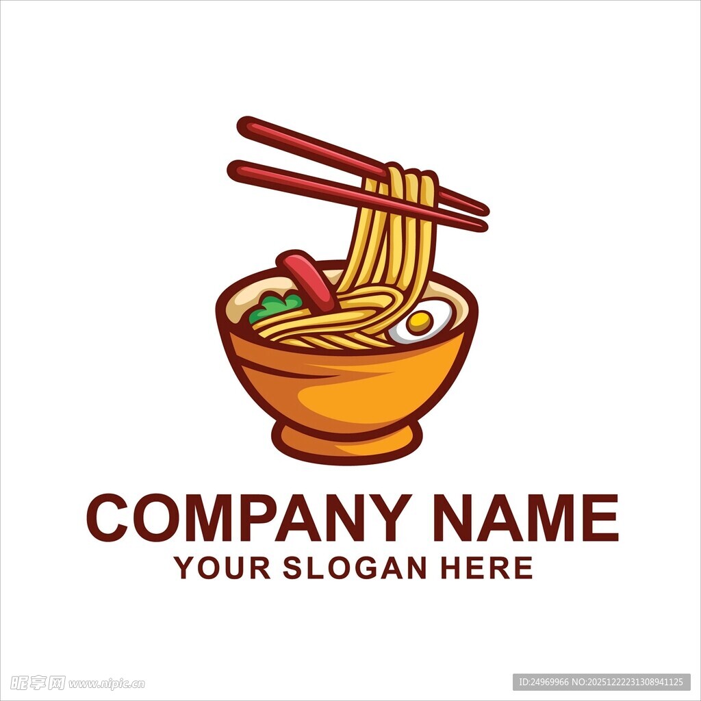 卡通风格面条美食标志