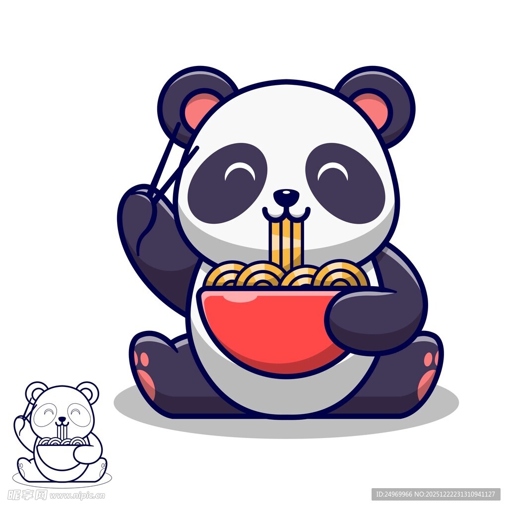 吃面条的可爱熊猫