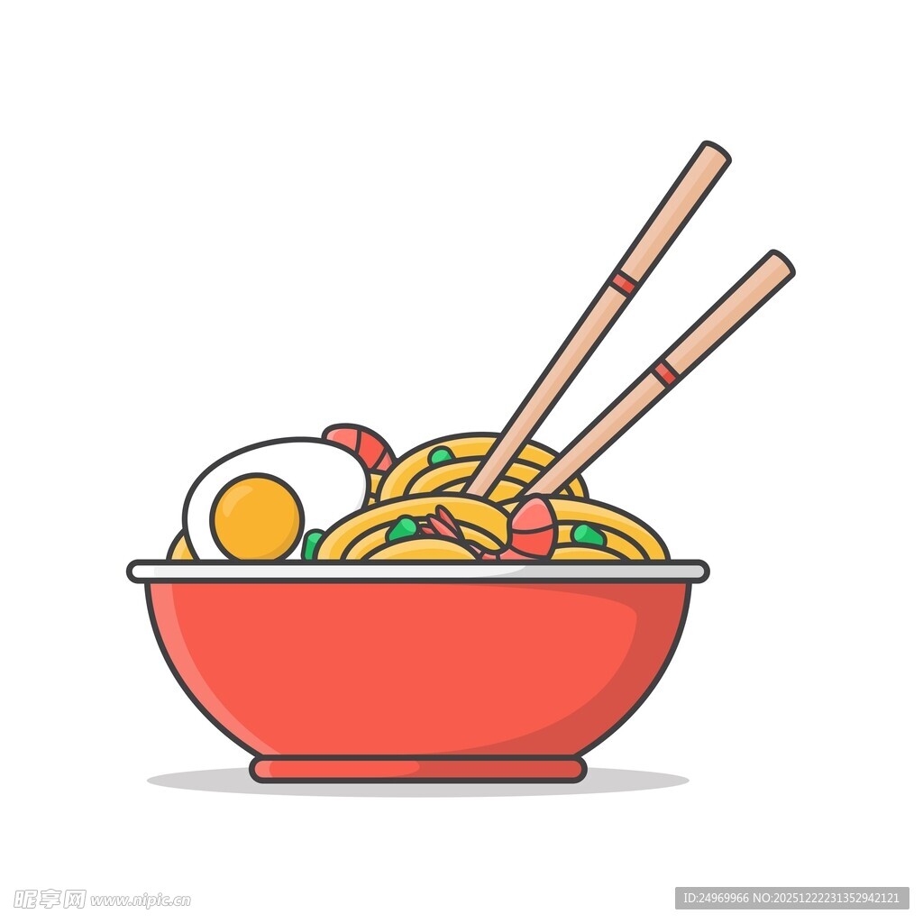 卡通风格的一碗美味面条