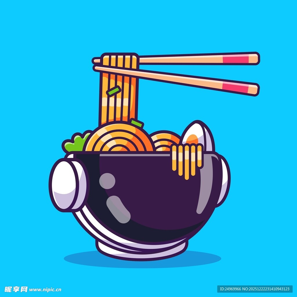 卡通风格的美味拉面碗