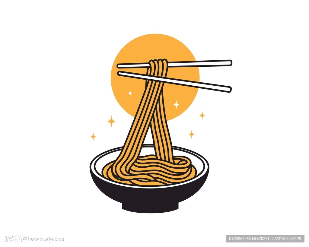 碗中面条与筷子插画
