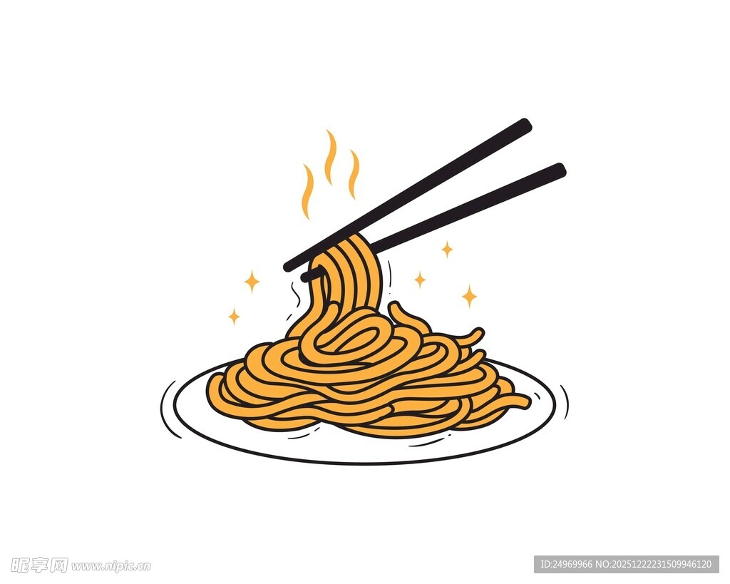 筷子夹起的美味面条