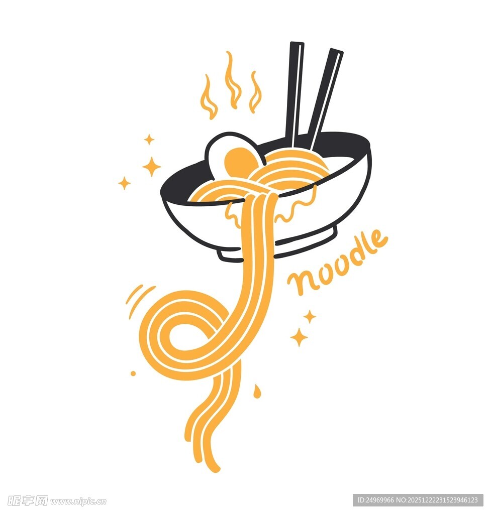 热气腾腾的美味面条插画