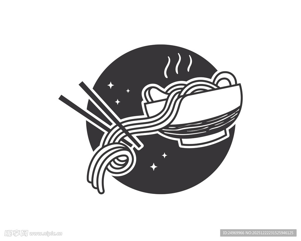 手绘中式面条与筷子图案