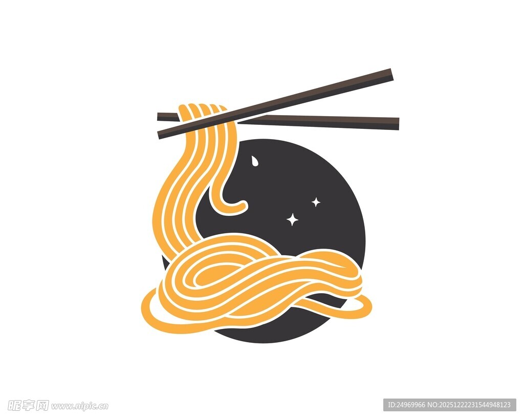 创意面条与筷子图标设计