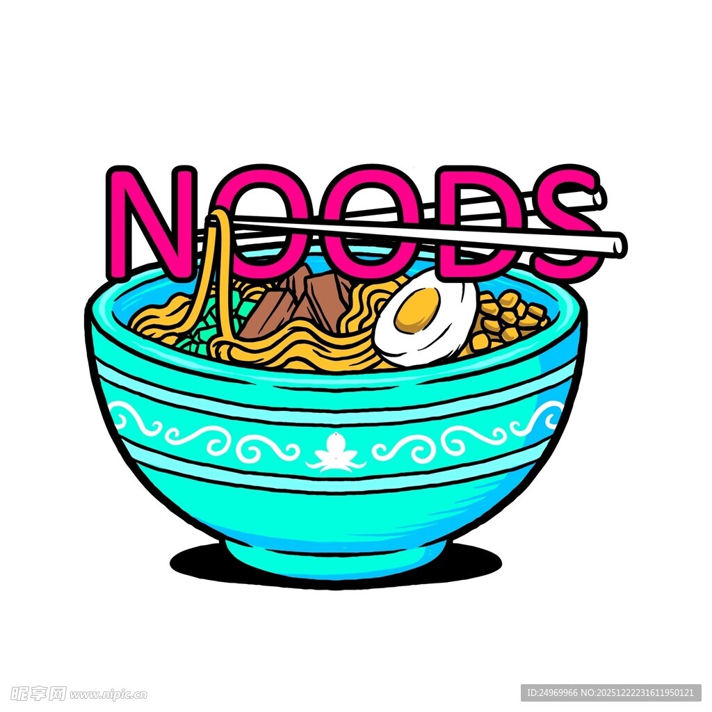 卡通风格的美味拉面碗