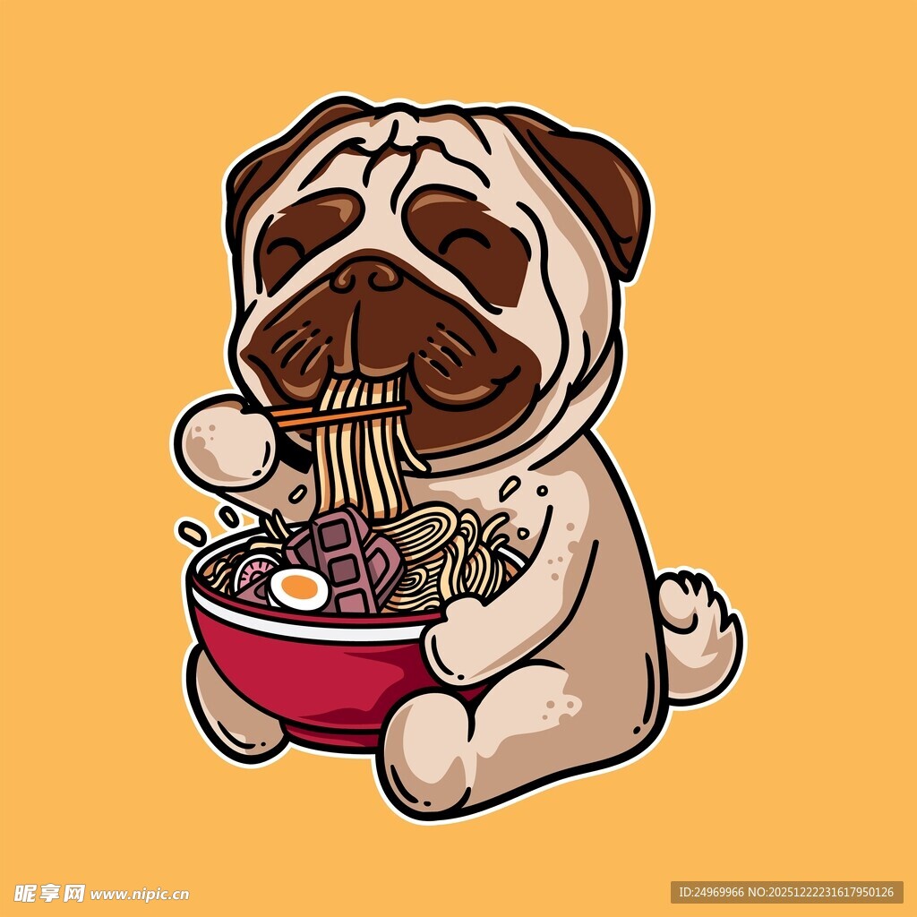 哈巴狗开心吃面条