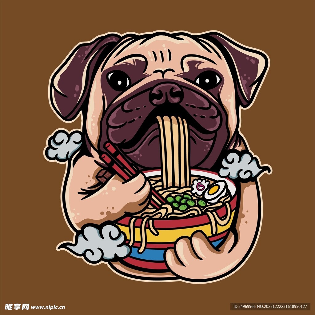 哈巴狗快乐享用中式面条