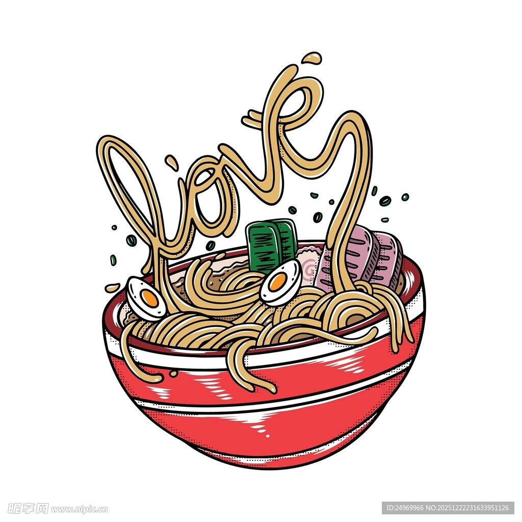 爱心拉面插画