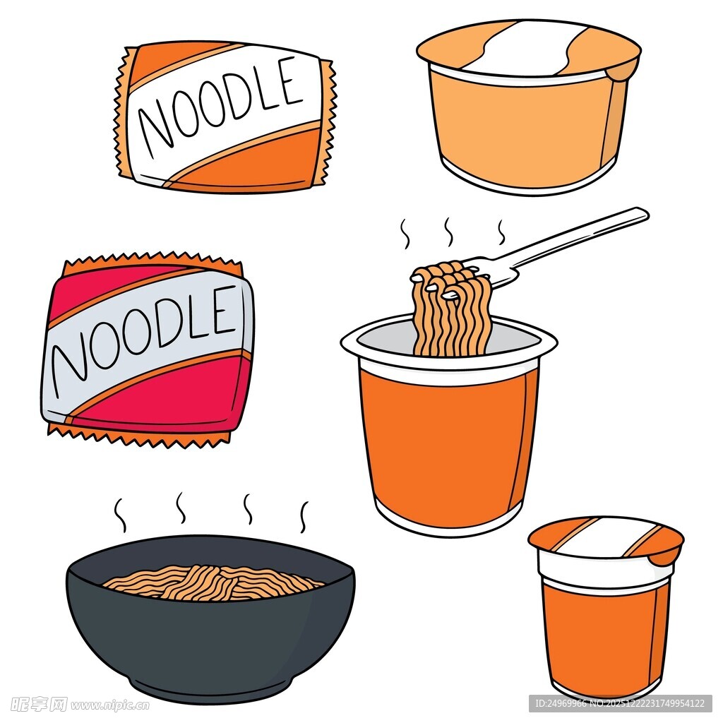 多样泡面美食插画展示