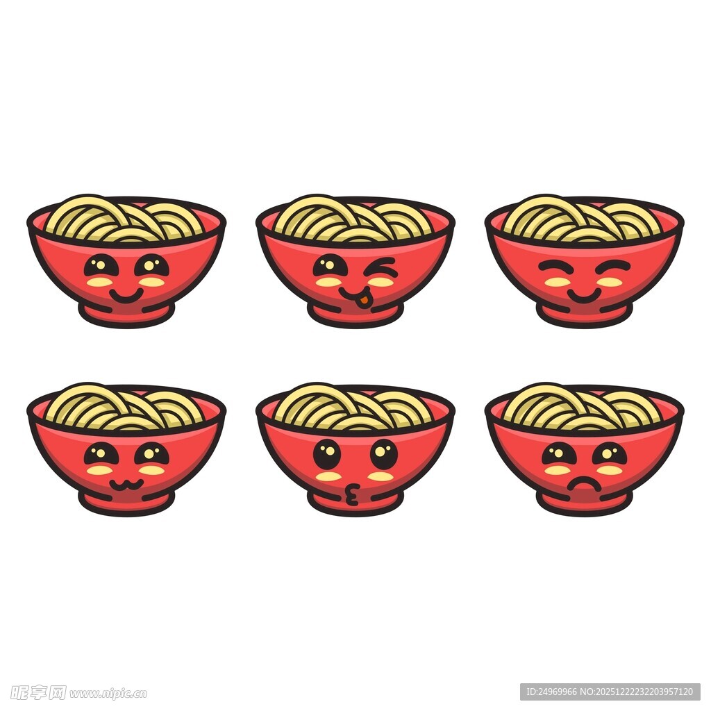 可爱笑脸红碗装面条