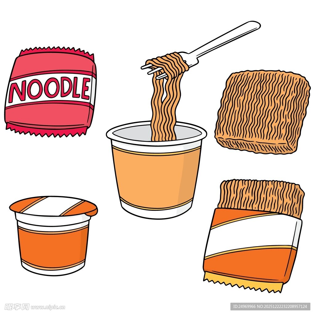 杯装泡面及配料插画